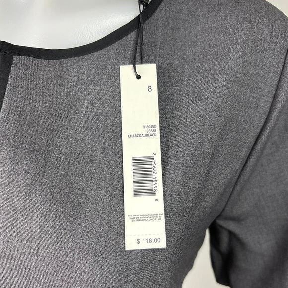 NEW Tahari $118 Gray Black Short Sleeve Zip Work Career Mini Sheath Dress Sz 8 - Picture 7 of 11